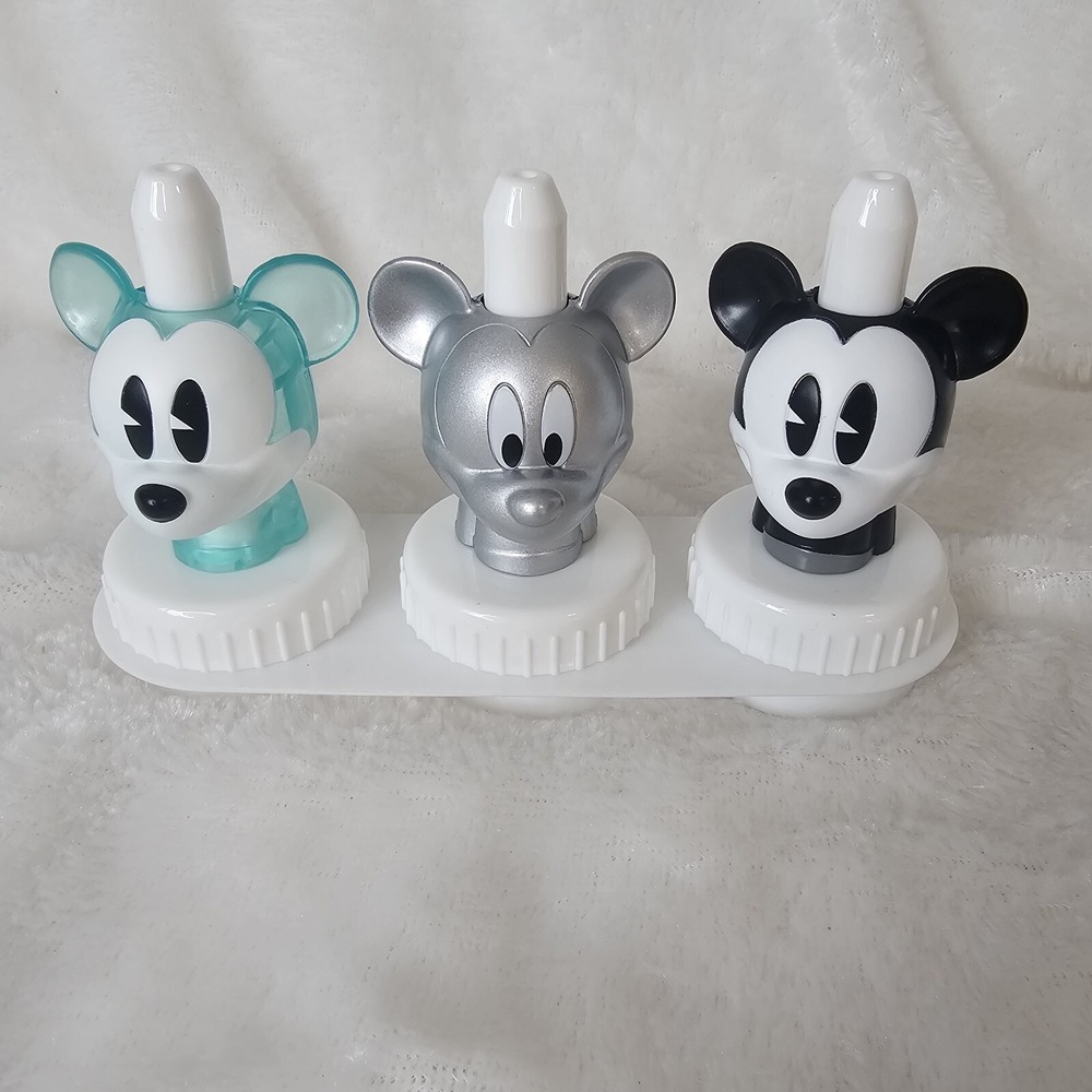 Disney Mickey Mouse Water Bottle Toppers Set of 3 Black Silver Teal Blue Kids